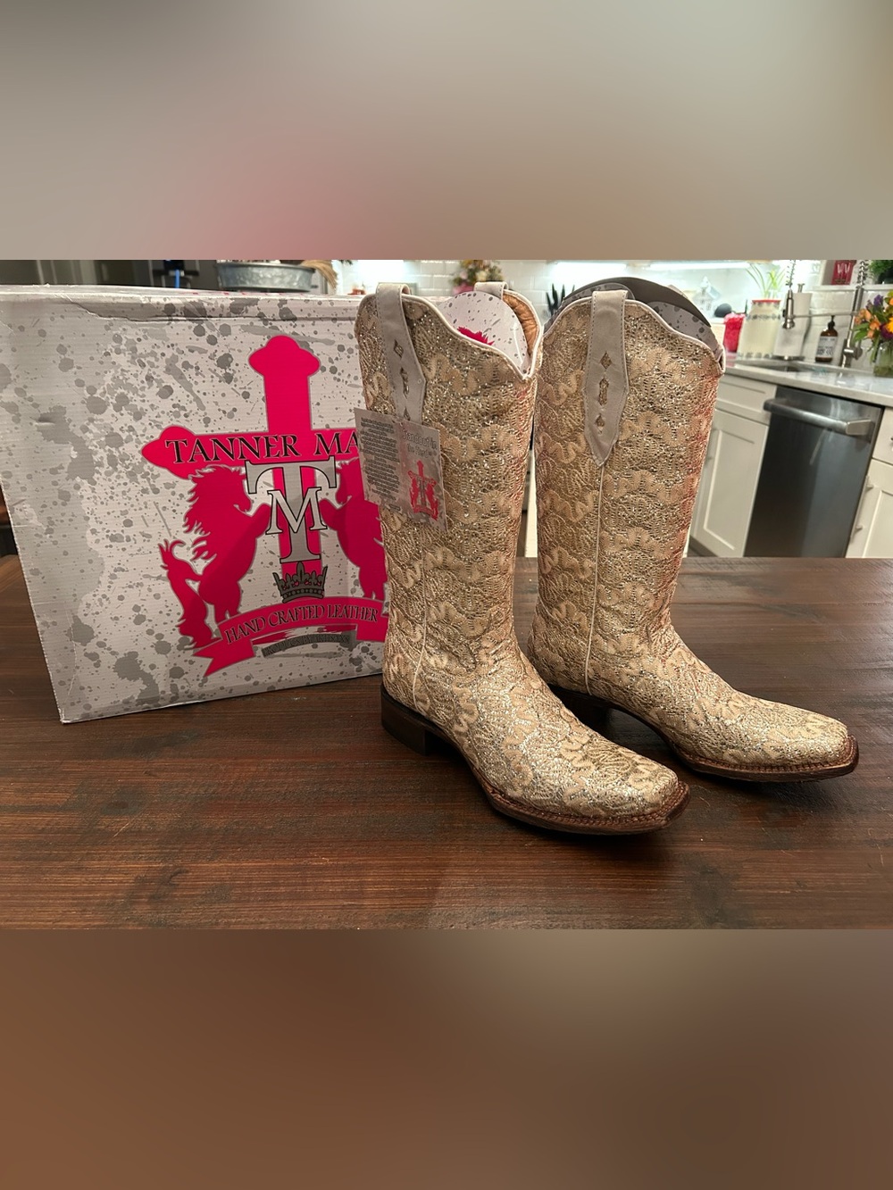 Tanner Mark Women's Embroidered Western Boots - Beige